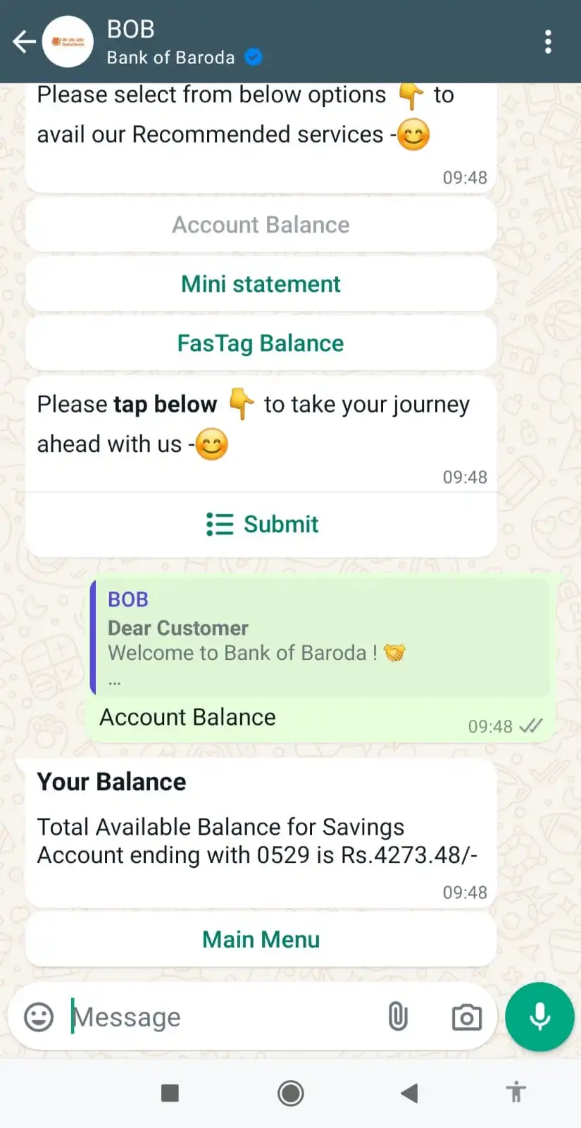 BoB WhatsApp Banking Service Image