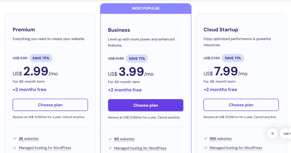 Hostinger Hosting Plans