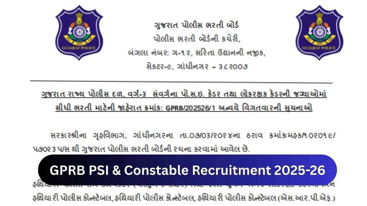 GPRB PSI & Constable Recruitment 2025–26